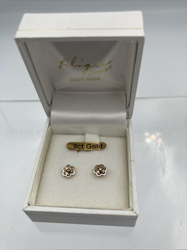 Ohrstecker 9 kt Gold Blumendesign zweifarbig Zirkonia mittig verpackt 7 mm Durchmesser