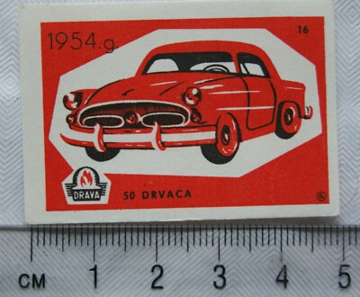 Vintage Matchbox Label - Drava - Vintage Car - 1954g