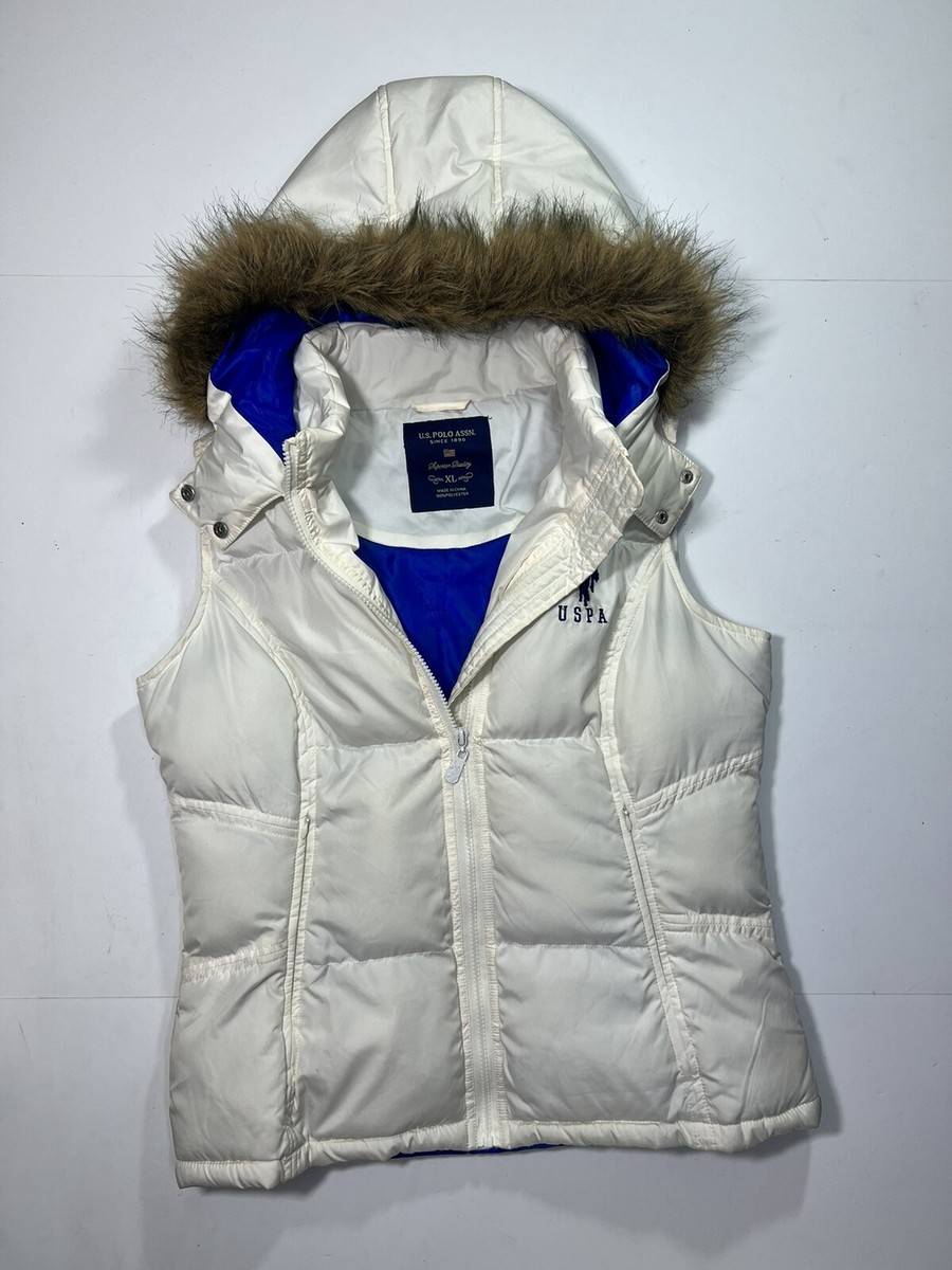 Polo Puffer Vest Hooded XL Women’s White Pockets Rm