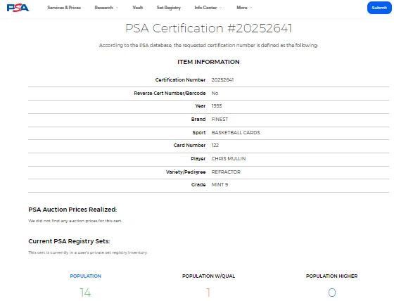 Topps Finest Refractor #122 1993 Chris Mullin Salón de la fama PSA 9 *Ninguno calificado superior* Foto 3 de 3
