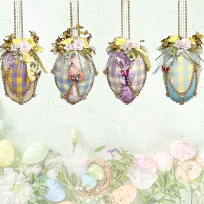 Mark Roberts Spring 2022 Easter Eggs Plaid Ornaments, 6'', Assortment of 4