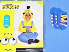 Minions Costume-Child 0-6 mo-Jumpsuit-Headpiece-NEW Socks-RISE OF GRU-HALLOWEEN