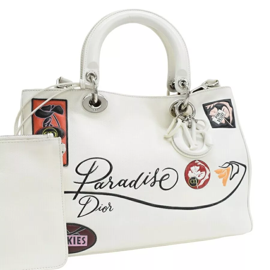 Sac à main Christian Dior cuir 2 voies argent blanc authentique ep5275A