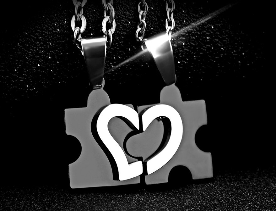 2 Partnerketten PUZZLE Anhänger Ketten Schmuck Geschenk Partnerkette Herz NEU