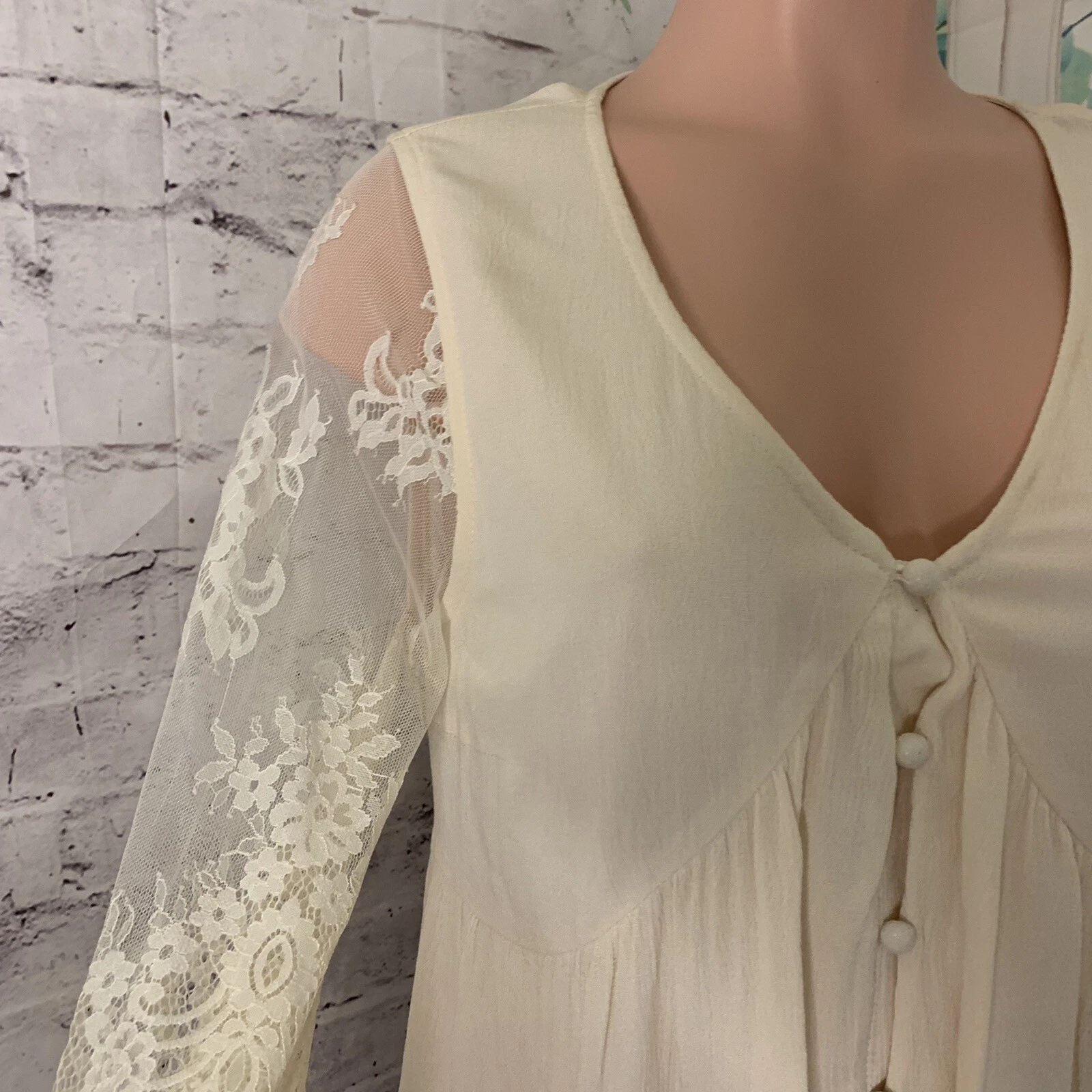 VETEMENTS FSL+ Apparel Vestito Donna Taglia S Beige Pizzo Tessuto Coperto Bottoni