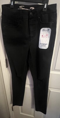 Seven7 Women's Tummyless High Rise Slimming Control Panel Skinny Jeans- Black-