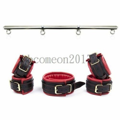 Luxury Bondage Open-Leg Spreader Bar Wrist Ankle Cuffs Collar Restraint Set Toy