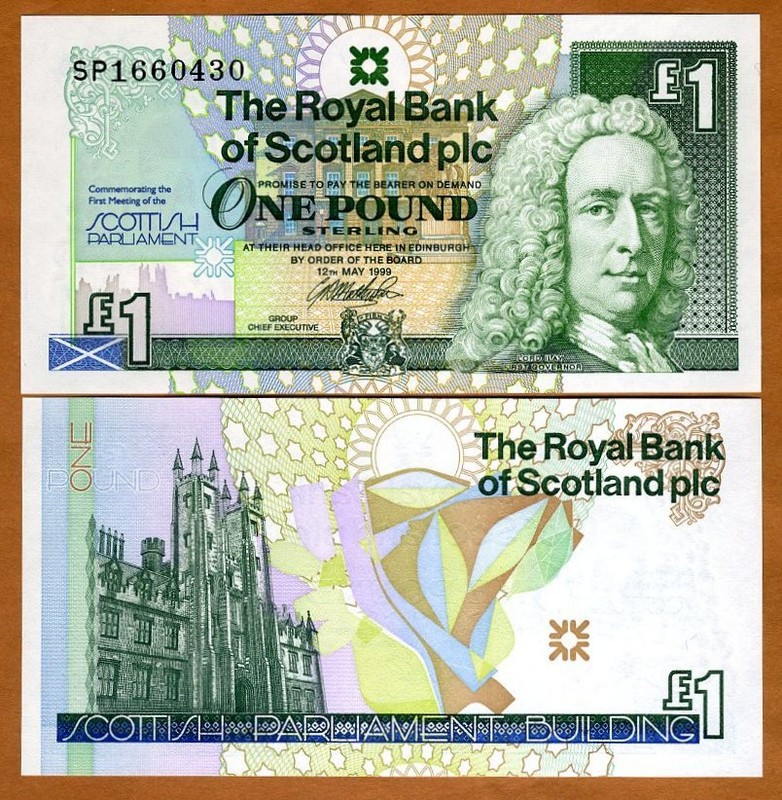 Scotland Royal Bank 1 pound 1999 P-360, UNC Commemorative, Scottish Parliament