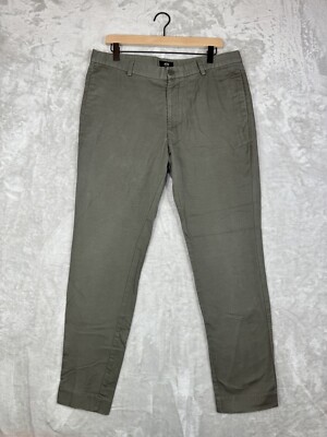 H M Olive Green Skinny Fit Cotton Chino Pants Casual Trendy Flat Front 
