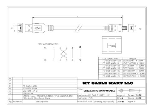 Cable macho a mini 4 pines macho de 6 pulgadas con certificación USB 2.0 480 Mbps tipo A - Imagen 3 de 3
