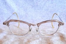 bausch  lomb eyeglass frames vintage aluminum 44-20-6-1/4 horn rim cats eye