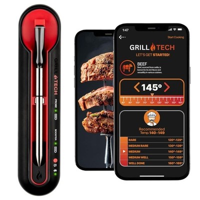 Grill Tech Bluetooth Meat Thermometer   Wireless, USB-C, Smart App