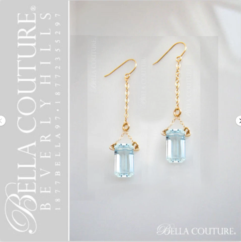 $795 NOVO RARO BC® OURO AMARELO 14K NATURAL ÁGUA-MARINHA ESMERALDA VINTAGE BRINCOS PENDURADOS - Imagem 2 de 4