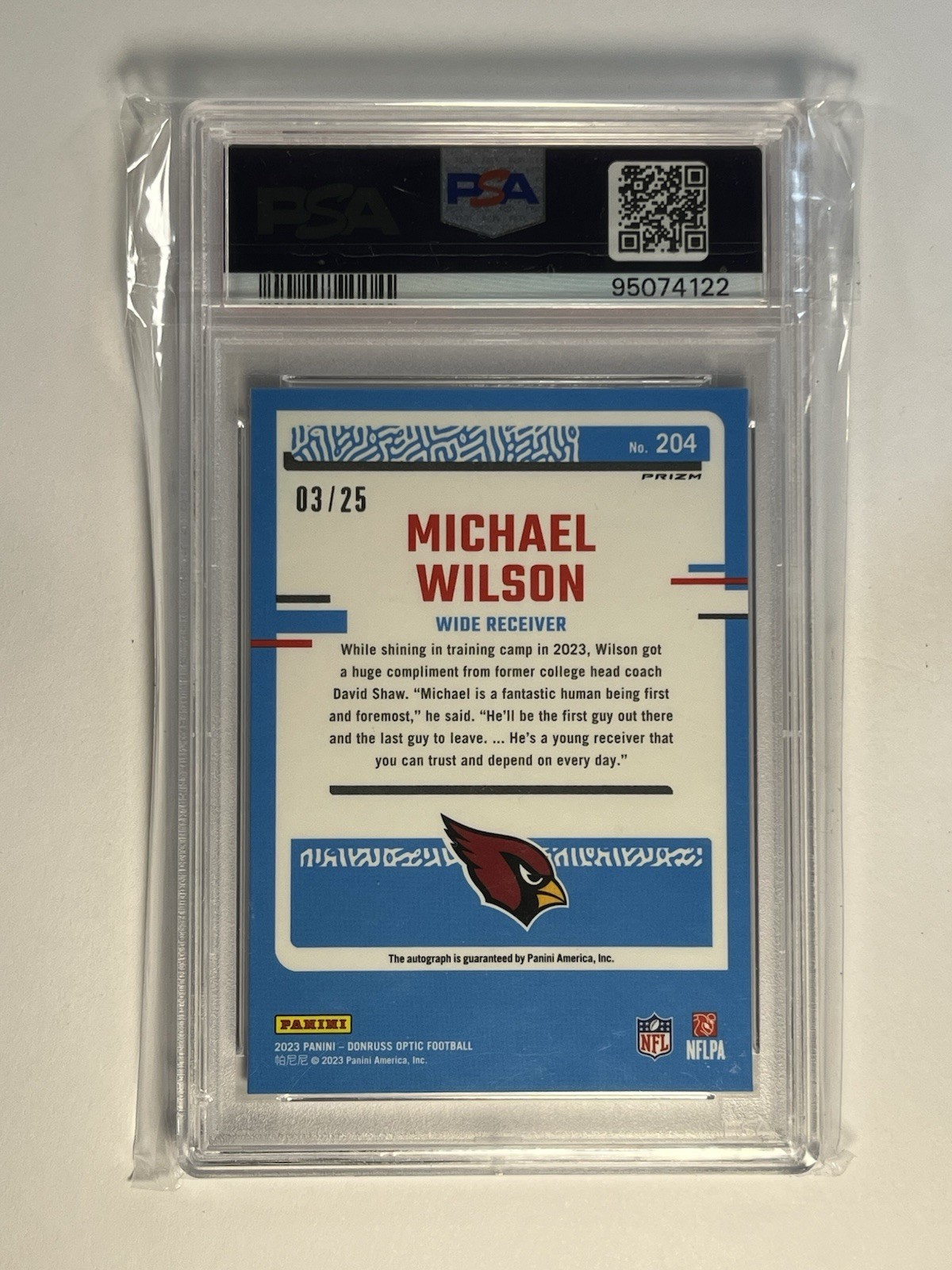 2023 Panini Donruss Optic Michael Wilson Black Pandora /25 Rookie RC Auto PSA 9 view 3