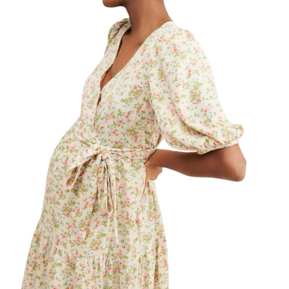 Glamorous Boom Maternity Wrap Tiered Floral Maxi Dress Size 6 Boho Romantic - Image 2 of 4