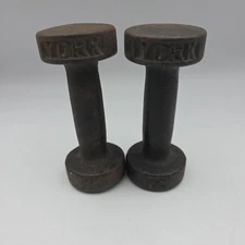 Pair Of Vintage York 2 lb Pound Weights Barbell Set Dumbbell Cast Iron Barbells