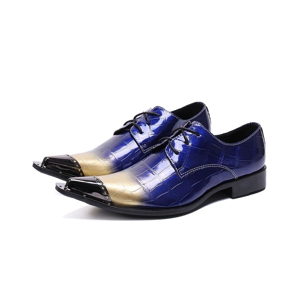 Zapatos de vestir de cuero para hombre con cordones punta de metal formales coreanos a juego elegantes