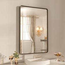 20x30 Inch Bronze Bathroom Mirror for Vanity, Brushed Bronze Metal Frame Mirr...