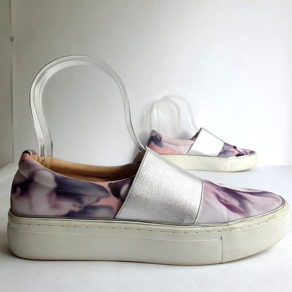 Mimco Shoes Sz 39 Purple Silver Sneakers Pull On Platform Stretch Comfort Womens