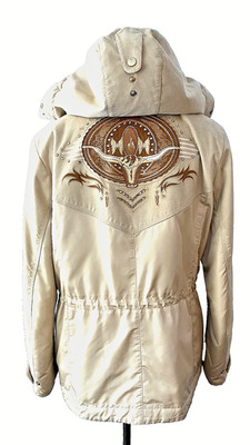 Bogner Women's Sz 10 Beige Embroidered Texas Longhorn Steer Bling Ski Jacket