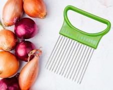 Zwiebelhalter, Gemüsehalter, Schneidehilfe, Edelstahl, für Obst u. Gemüse, Küche