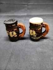 Amber Brown Glass Beer Mug Shaped Salt And Pepper Shaker Set