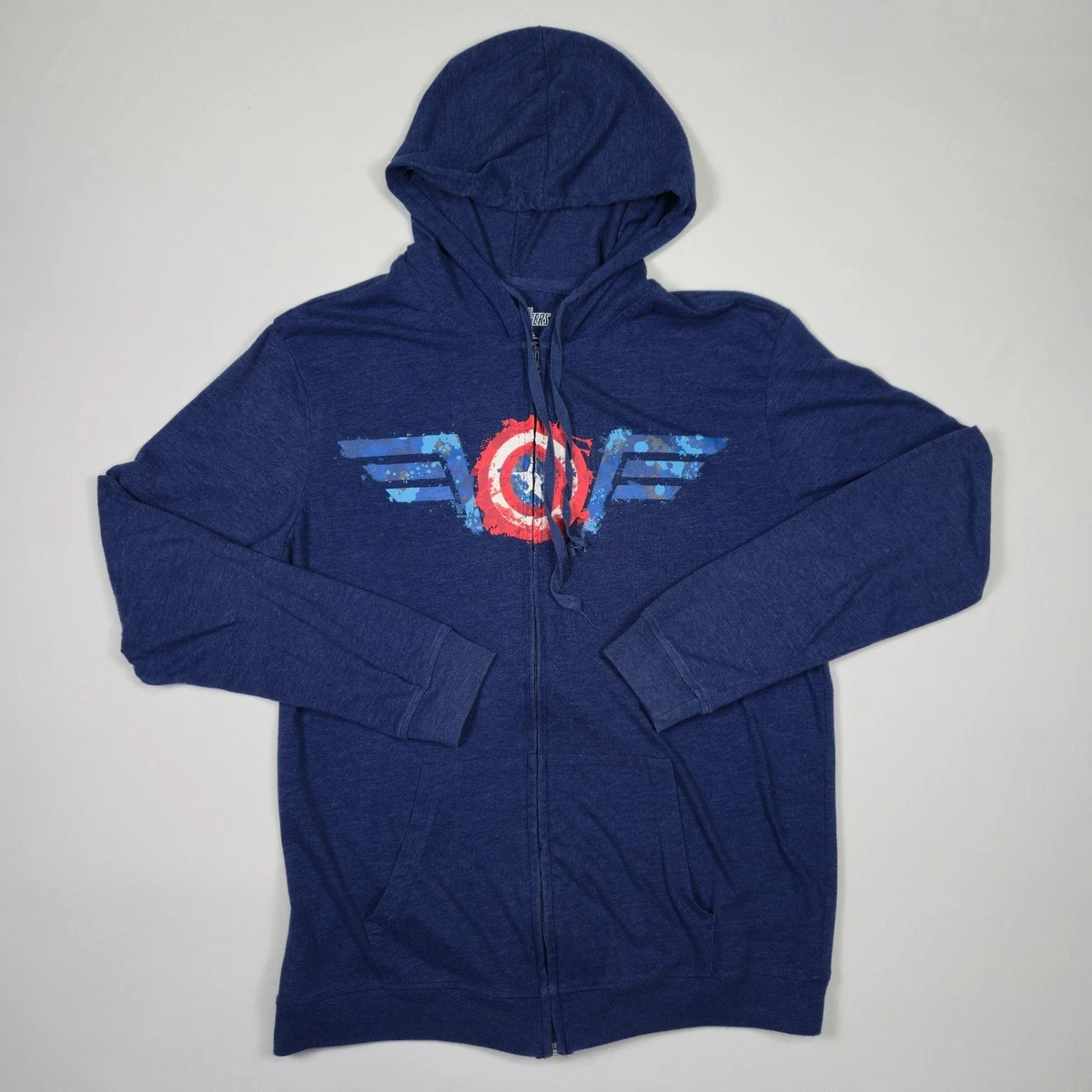 Marvel Avengers Capitán América Sudadera con Capucha Azul Cremallera Para Hombre Grande Ligera