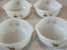 4 Vtg Anchor Hocking Fire-King Dinosaur Cereal Bowls Johnny Hart Grog Caveman