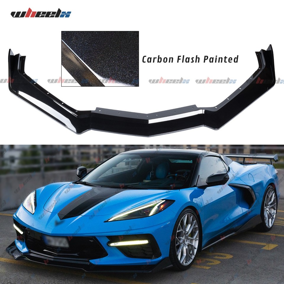 Gloss Black 5VM Style Front Splitter For 2020-2025 Corvette C8 – 2-Piece Bumper Lip