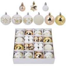 44 Pcs Christmas Ball Ornaments - White and Gold Set for Christmas Tree Decor...