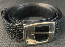 Montblanc Mens Black Leather Belt Silver Tone...