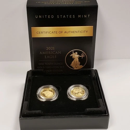 2021 G$5 1/10 oz American Gold Eagle 2 Coin Set Designer Edition OGP COA - G6221