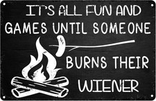 Tin Signs for Backyard Patio Decor - Metal Sign Camp Fire Bonfire COLOR