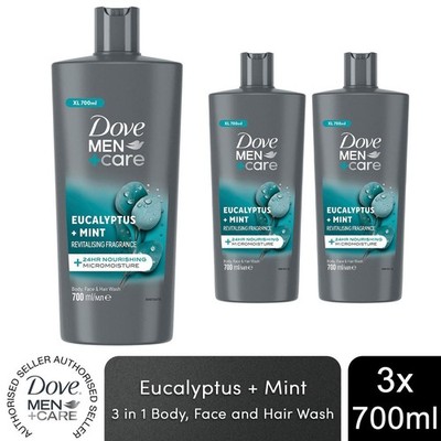 Dove Men+Care 3-in-1 Haar-, Gesichts- und Körperwaschmittel Eukalyptus + Minze 700ml, 3er Pack