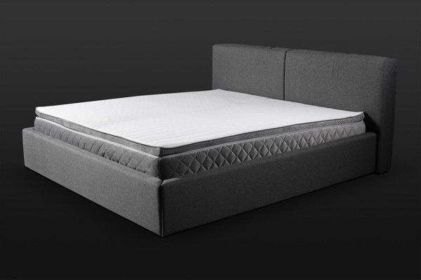 Graues Doppelbett Polster Betten Bettkasten Design Eleganter Stoff Bett-image