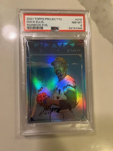 2021 Topps Project 70 #210 Dock Ellis Rainbow Foil /70 PSA 8 SSP LSD no Hitter