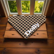Personalized Plaid Buffalo Check brown tan Dog Bandana Over the Collar Slide on