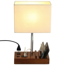 Briever USB Table Lamp, Multi-Functional Bedside Desk Lamp with 2 AC Outlets,...