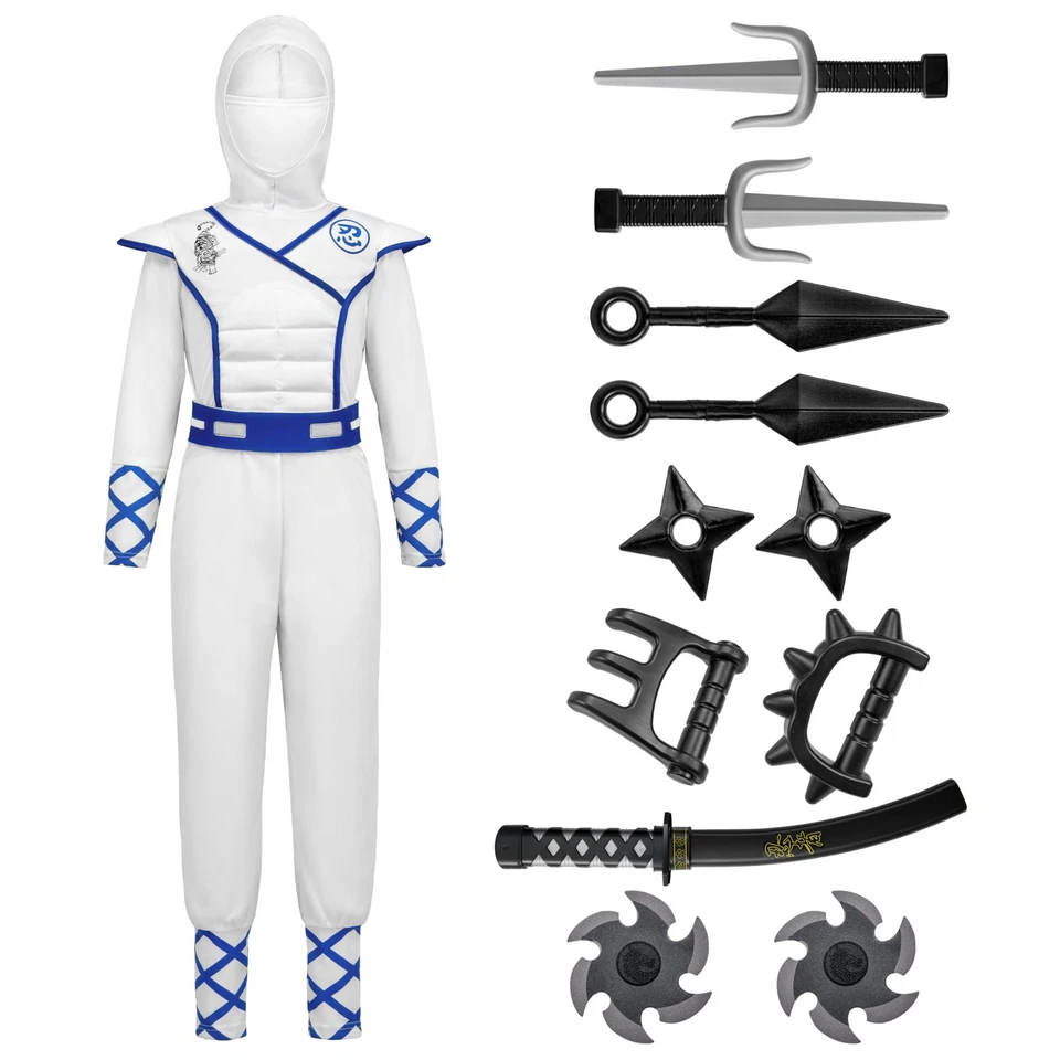 Halloween Ninja Costume Set for Kids - White Outfit with Accessories 10-12 yrs - Image 3 of 4