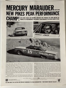 1963 Mercury Marauder Print Ad Pike Peak Performance Champ Parnelli Jones