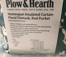Plow & Hearth Insulated Curtain Rod Pocket Patio Panel Extra Large 84"Wx84"L