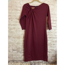 Talbots Midi Dress 4 Burgundy Knot Twist Front 3/4 Sleeve Career Wear Jersey