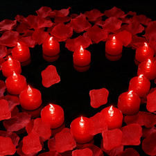 500 Pcs Red Rose Petals with 12 Red LED Tea Lights Candles Set, Artificial Rose