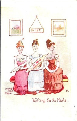 1905, COMICS, 3 Women ''Waiting For The Mails'', Postmarked BATAVIA, NY Postcard