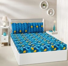Cotton Double Bedsheet with 2 Pillow Covers,Sapphire Charm