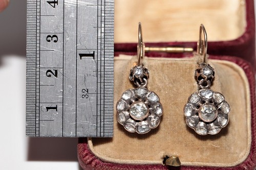 Antique Circa 1900s Ottoman 8k Gold Natural Rose Cut Diamond Earring - Picture 4 of 18