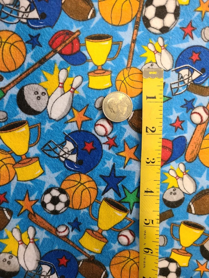 BTY X 44"W Flannel Fabric Sports Balls By A. E. Nathan Co. Quilting Sewing Craft - Image 2 of 3