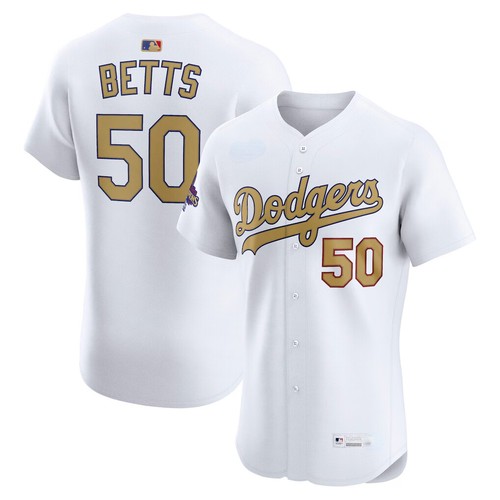 Men's #50 Mookie Betts White 2025 Gold Collection Elite All Stitched Jersey++
