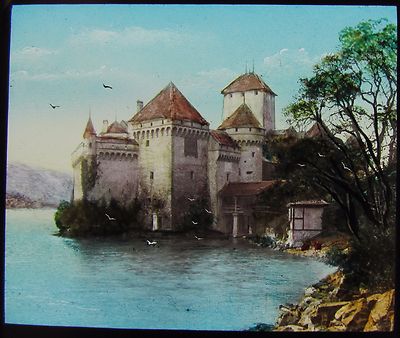 Glas Zauberlaternendia BURG VON CHILLON UM 1890 FOTO SCHWEIZ