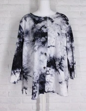 CITRON BLEU Jacket Tie Dye Terry Lined A Line Button Down Black White Size 1X